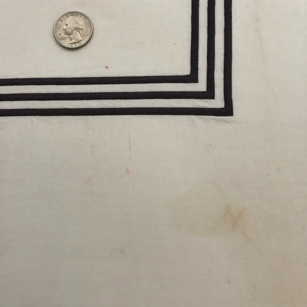 White Cotton Shower Curtain w/Embroidered Border & Custom Monogram “D” In Brown - Picture 13 of 13